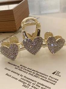 1個大號鉆石心形設計髮夾,適用於女性的精緻上髻髮型 - 金色 - 查看 5
