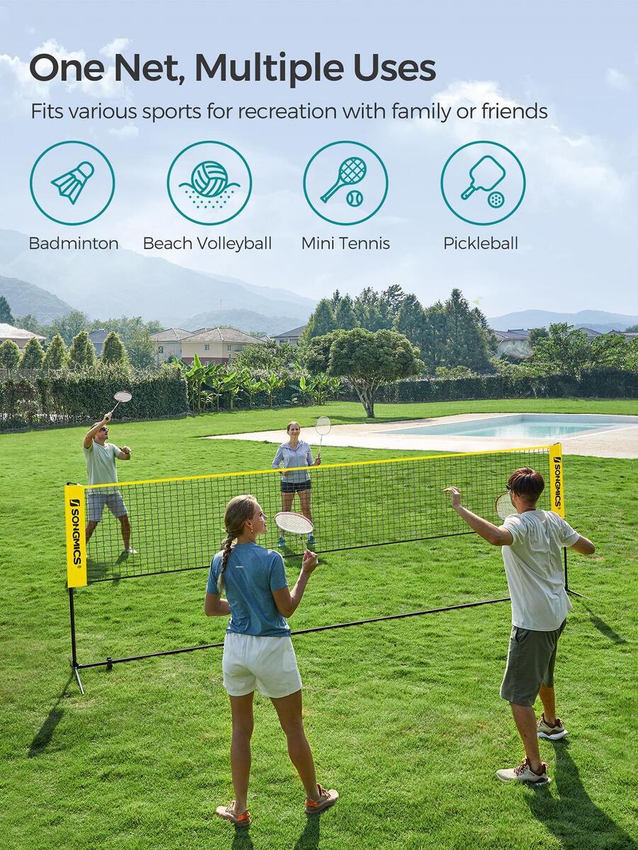 SONGMICS Badminton Net Set, Portable Sports Set for Badminton, Tennis