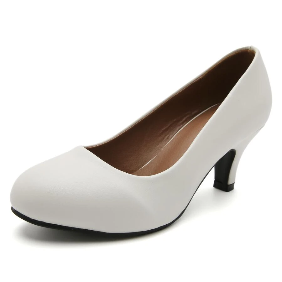 Women's Classic Round Toe Pump Kitten Low Heel Shoes - trắng - Xem 1
