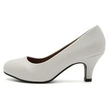 Women's Classic Round Toe Pump Kitten Low Heel Shoes - trắng - Xem 5