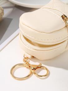 Beige Rhombic Lattice School Bag Shaped Pu Leather Key/Card Wallet Bag For Earphones Lipsticks Women Keychain Wallet Wallet Keychain For Women Wallet Mini Wallet Purse Wallet Coin Wallet