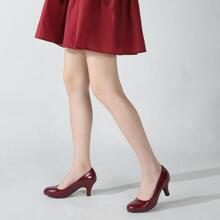 Women's Classic Round Toe Pump Kitten Low Heel Shoes - 酒紅色 - 查看 3