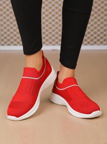 女性舒服的條紋圖案運動鞋,運動紅色的織物跑步鞋 - 酒紅色 - 查看 3