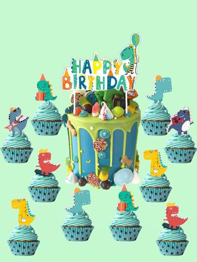 25pcs Cartoon Dinosaur Shaped Cake Topper Set