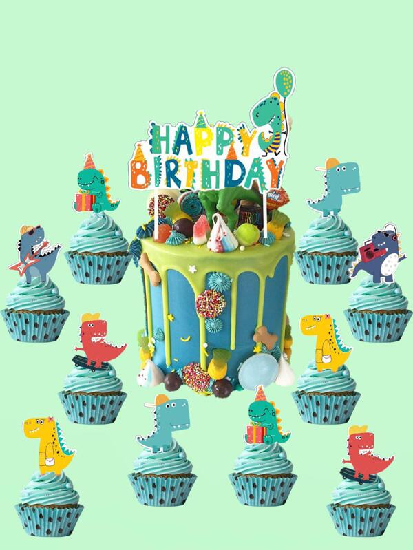 Set de 25 piezas Decoraciones para tarta con forma de huevo de dinosaurio estilo dibujos animados, decoración de tarta con tema de pterosaurio, decoración de cupcakes con huevo de dinosaurio, decoración de tarta de cumpleaños de dinosaurio, suministros de fiesta para fiestas, cumpleaños, bautizo