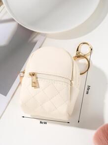 Beige Rhombic Lattice School Bag Shaped Pu Leather Key/Card Wallet Bag For Earphones Lipsticks Women Keychain Wallet Wallet Keychain For Women Wallet Mini Wallet Purse Wallet Coin Wallet