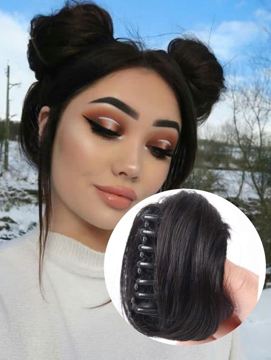 Extra Short Straight Synthetic Hair Bun - Black - View 1