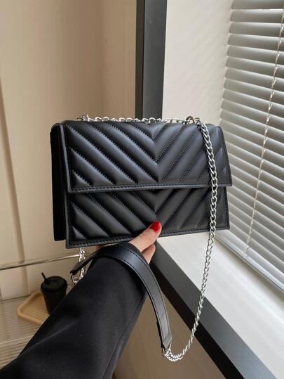 Lightweight,Business Casual Fashionable Solid Color Edgy Geometric Textured Chain Strap Elegant Women's Shoulder Bag For Teen Girls Women College Students,Rookies & White-collar Workers Perfect for Office,College,Work ,Business,Commute,Outdoors, Travel, Outings