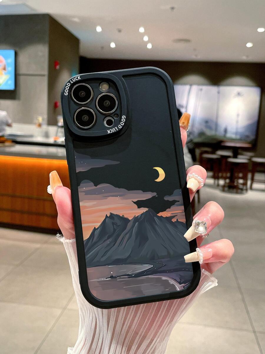 夏季风景印花手机壳，国际版，非国内版 - 黑色 - 查看 1