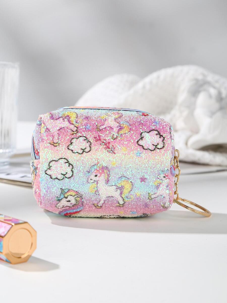 Sequin Decor Portable Cartoon Unicorn Coin Purse - Nhiều màu - Xem 1