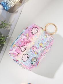 Sequin Decor Portable Cartoon Unicorn Coin Purse - Nhiều màu - Xem 2
