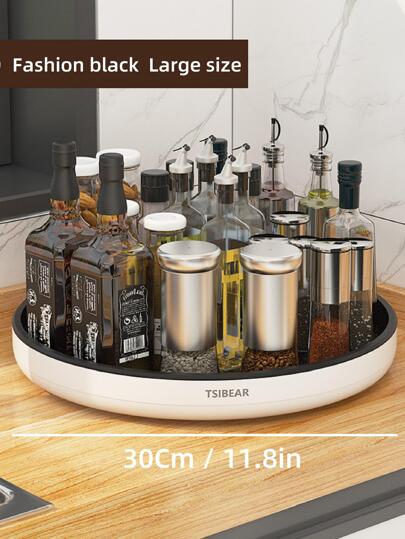  黑色廚房轉檯,多功能檯面調味瓶收納,360度旋轉調料架帶水果籃子和容器