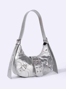 Women's Korean Style Punk Shoulder Bag - Silver - View 5