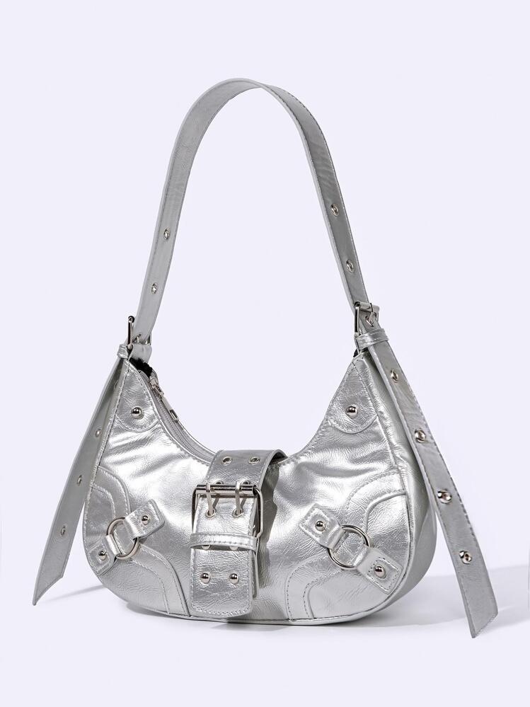 Women's Korean Style Punk Shoulder Bag - Silver - View 4