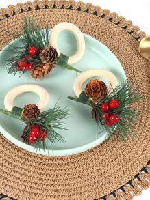 4pcs Hotel/home/farmhouse/festival/celebration/dating/party/decorative Tree Circle Pine Cone & Red Fruit Napkin Ring From Forest Series