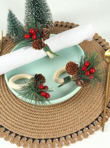 4pcs Hotel/home/farmhouse/festival/celebration/dating/party/decorative Tree Circle Pine Cone & Red Fruit Napkin Ring From Forest Series