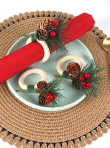 4pcs Hotel/home/farmhouse/festival/celebration/dating/party/decorative Tree Circle Pine Cone & Red Fruit Napkin Ring From Forest Series