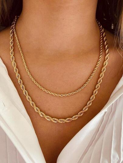 1 pieza dorado color Collar de acero inoxidable para hombres Mujer cuerda trenzada Gargantilla de cadena Collar