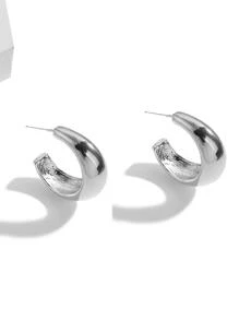 1 Chunky Hình Chữ C Màu Bạc Đôi Khuyên Tai Vòng Cho Nữ Bông Tai Đinh Đơn Giản Thanh Lịch Bông Tai Trang Sức Quà Tặng - Bạc - Xem 3