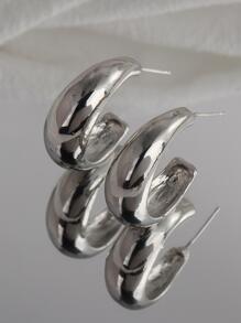 1 Chunky Hình Chữ C Màu Bạc Đôi Khuyên Tai Vòng Cho Nữ Bông Tai Đinh Đơn Giản Thanh Lịch Bông Tai Trang Sức Quà Tặng - Bạc - Xem 1