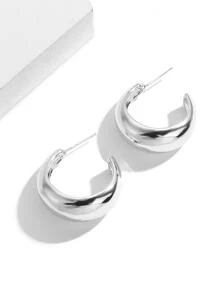 1 Chunky Hình Chữ C Màu Bạc Đôi Khuyên Tai Vòng Cho Nữ Bông Tai Đinh Đơn Giản Thanh Lịch Bông Tai Trang Sức Quà Tặng - Bạc - Xem 2