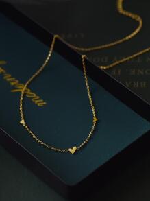 简约可爱防水防褪色不锈钢金心手链和项链 - 金色 - 查看 7