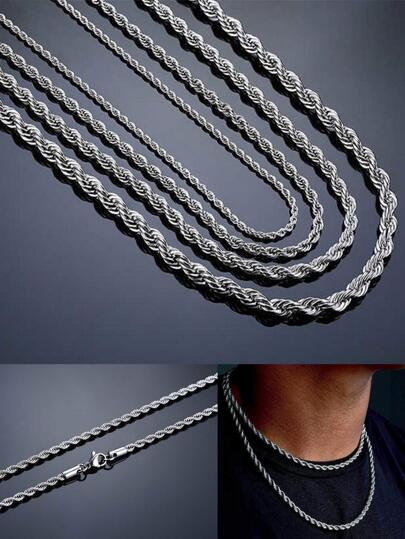 1 pieza plata color Collar de acero inoxidable para hombres Mujer cuerda trenzada Gargantilla de cadena Collar