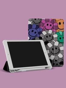 Funda con diseño de flores y cara sonriente compatible con iPad de 10.2 pulgadas de 2021/2020 iPad 9th/8th Generation, compatible con Samsung Galaxy Tab A8 de 10.5 pulgadas de 2022, compatible con funda para tablet, con soporte para bolígrafo, admite función de suspensión/activación automática - Multicolor - Ver 4