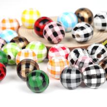 20入組/套16MM天然木珠子彩色線格條紋圓木珠子適用於珠寶製作DIY配件 - 彩色 - 查看 2