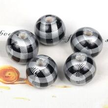 20入組/套16MM天然木珠子彩色線格條紋圓木珠子適用於珠寶製作DIY配件 - 彩色 - 查看 9