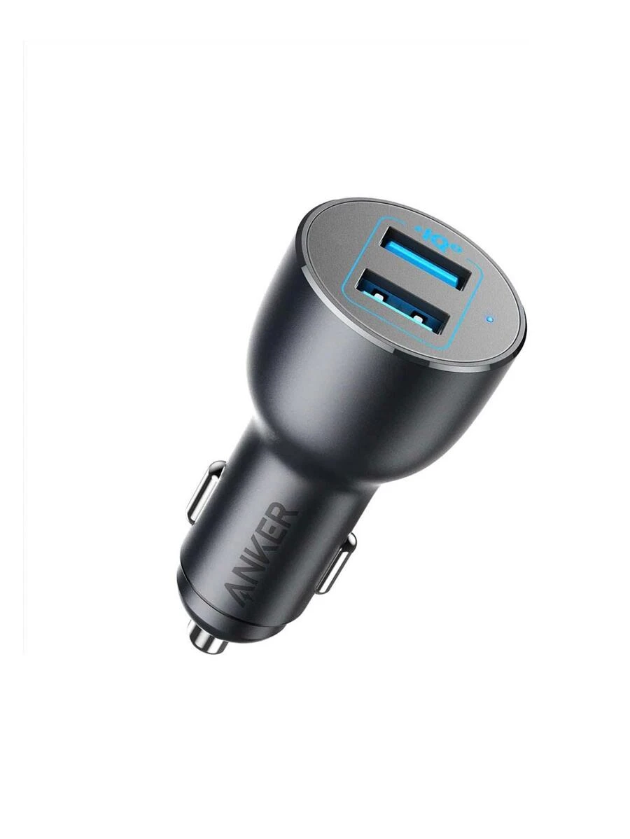 Anker Car Charger, 36W Metal Dual USB Car Phone Charger Adapter, PowerDrive III 2-Port 36W Alloy for iPhone 14 13 12 11 Pro Max mini X XR XS, iPad Pro mini, Galaxy S20/ S20+/ S10/ S10e/ S10+ and More - Grey - View 1