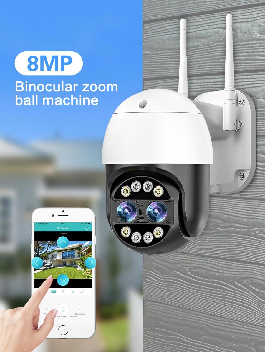 Reletech 1 台 4k 4mp+4mp 雙鏡頭監視器戶外 Wifi,360° Ptz 家用安全攝像頭,帶自動變焦跟踪,支援 2d/3d 降噪,人體檢測,8 倍混合變焦,彩色夜視,有線 Ip 攝像頭 - 黑與白 - 查看 1