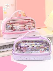 1入組紫色娛樂公園圖案筆袋,可愛卡通風格手持文具小袋 - 彩色 - 查看 4