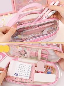 1入組紫色娛樂公園圖案筆袋,可愛卡通風格手持文具小袋 - 彩色 - 查看 5