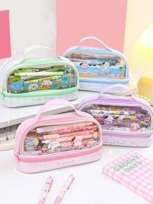 1入組紫色娛樂公園圖案筆袋,可愛卡通風格手持文具小袋 - 彩色 - 查看 3