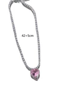 1 件奢华可爱金属 3D 心形锆石项链，情侣礼物，适合派对、日常佩戴 - 粉色 - 查看 5