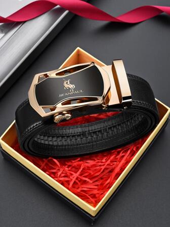 Cinturón con hebilla automática con relieve de litchi para regalos de esposo y novio, adecuado para trabajo, escuela, otoño, Halloween, otoño-invierno, adolescentes, jóvenes, hombres, casual, al aire libre, atlético, vacaciones, regalos de graduación, cumpleaños, uso diario