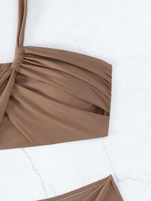 扭結掛脖比基尼泳裝 - 咖啡棕 - 查看 6
