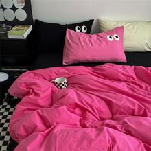 4 cái/bộ Khăn Thêu Và Bộ Vỏ Chăn Đồng Màu - Màu Hồng Tươi - Xem 5