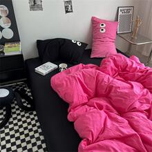 4 cái/bộ Khăn Thêu Và Bộ Vỏ Chăn Đồng Màu - Màu Hồng Tươi - Xem 3