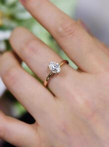 Nooxian 1 Chiếc Nhẫn Trang Trí Hình Bầu Dục Đính Đá Cubic Zirconia Tinh Tế Cho Nữ Làm Quà Tặng - Vàng - Xem 2
