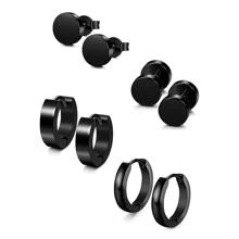 4 đôi bông tai Huggie hình vòng tròn bằng thép không gỉ Punk đơn giản cho nam và nữ - màu đen - Xem 1