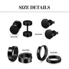 4 đôi bông tai Huggie hình vòng tròn bằng thép không gỉ Punk đơn giản cho nam và nữ - màu đen - Xem 2
