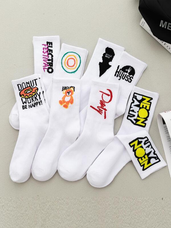 5pairs Men Letter Graphic Crew Socks
