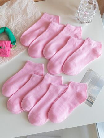 10 pares de calcetines sin dejar ver el pie de color rosa para mujer, adecuados para el uso diario en el trabajo y en looks casuales