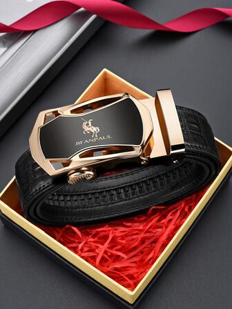 Cinturón para hombres con hebilla automática y diseño de piel de lagarto para trabajar