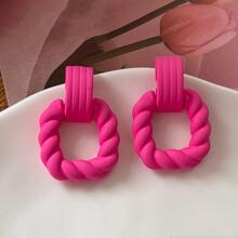 2 cái/bộ Dây Xoắn Màu Hồng & Bông Tai Vòng Nhựa - Màu Hồng Tươi - Xem 1