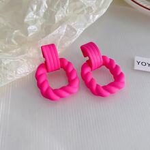 2 cái/bộ Dây Xoắn Màu Hồng & Bông Tai Vòng Nhựa - Màu Hồng Tươi - Xem 2