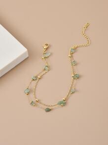 1 件女士天然石不锈钢脚链，沙滩脚饰（注意：不对称宝石、不同宝石大小和颜色、手工制作的链长和珠子数量可能不同）