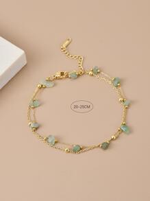 1 件女士天然石不锈钢脚链，沙滩脚饰（注意：不对称宝石、不同宝石大小和颜色、手工制作的链长和珠子数量可能不同）